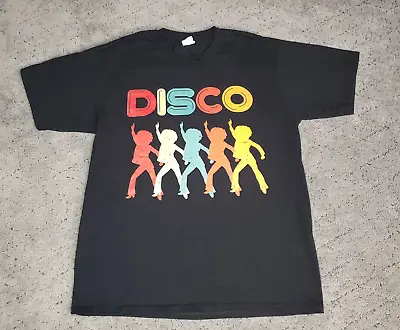 Disco T-Shirt Adult Size Large Black Short Sleeve Crew Neck Tee 70s Top Retro • £10.61
