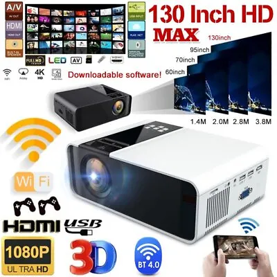 $168.99 • Buy Portable HD 1080P WIFI Bluetooth LED Video Movie Projector Home Theater HDMI USB