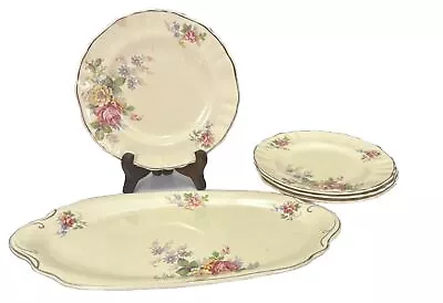 Vintage J&G Meakin ROSALIE Bread Plates & SUNSHINE Platter Bone China 5 Pc Set • $52.80