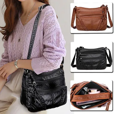 Ladies Organiser Handbag Long Shoulder Strap Bag Across Cross Body Compartments • £10.39