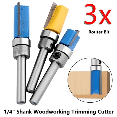 £6.99 • Buy 3Pcs Router Bit Set Template Cutter 1/4  Shank Straight Woodwork Flush Trim Tool