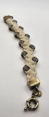 J.Crew Gold Tone Roundel Pave Rhinestones Cream Braided Fabric Bracelet  • $24.99