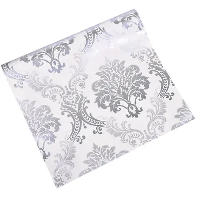 10m White & Silver Metallic Damask Feature Wallpaper Modern Contact Paper Decors • £15.35