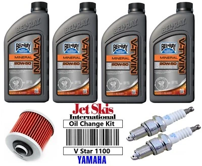 $59.95 • Buy Yamaha V Star 1100 Oil Change Tune Up Kit 20W50 4 Liters Spark Plugs Oil Filter