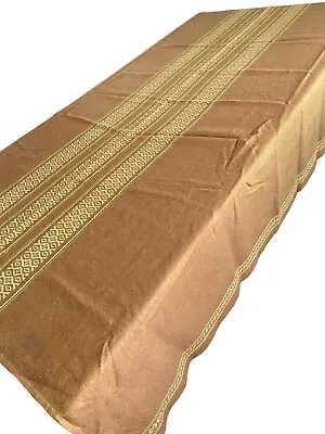 VTG MCM Brown Gold Yellow Tablecloth Polish Style Woven Boho Danish 52x62 • $19.99