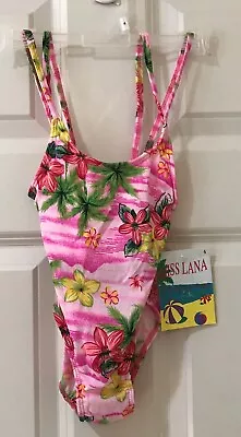 MISS LANA One Piece Girls Bathing Suit  SIZE 4 Hawaiian Tropical Print • $8