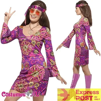 Ladies Woodstock Hippie Chick Costume 60s 70s Groovy Hippy Womens Fancy Dress • $28.45