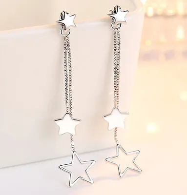 Star Drop Long Tassel Stud Earrings 925 Sterling Silver Chain Womens Jewellery • £3.97