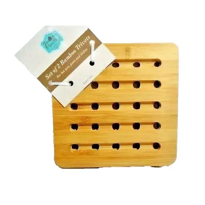 Eco Friendly Bamboo Trivets Set Of 2 With Holes Table Protector Hot Pads Tan • $12.97