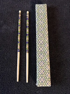 Vintage Cloisonné Enamel & Bone Painted Chopsticks Boxed Pair • $24