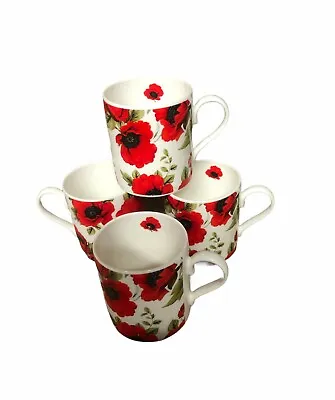 £17.99 • Buy Set Of 4 Poppy Design Coffee Tea Fine Bone China Mugs Poppy Mug Set