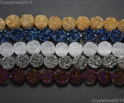 Druzy Quartz Agate Side Drilled Flat Back Connector Cabochon Round Beads 12mm • $6.65