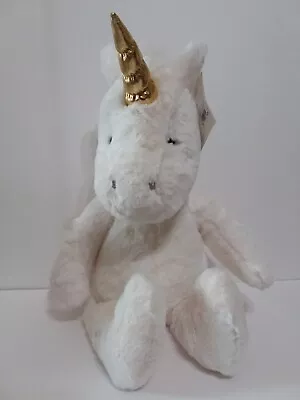 Pottery Barn Kids PBK White Unicorn Plush Stuffed Animal Doll 17  Gold Horn LR2 • $19.99