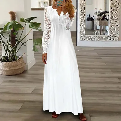 Women Long Dress V Neck Maxi Dresses Ladies Kaftan Sleeve Party Sexy Ruched • $38.19