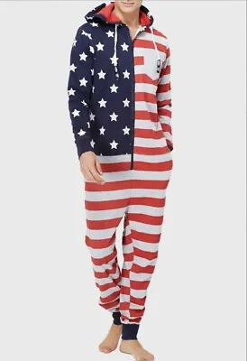 Tokyo Laundry American Flag Usa Hooded Long Sleeve One Piece Suit Size Large • $21.41