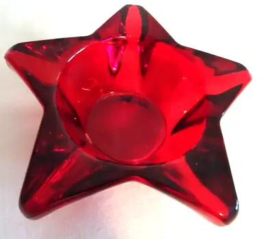 Vintage Red Glass Votice/tea Light Candle Holder-star Shaped-nos • $10