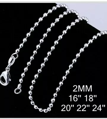 Sterling Silver 925 Ball Bead 2mm Width Chain Necklace Sizes 16  18  20  22  24  • £3.95