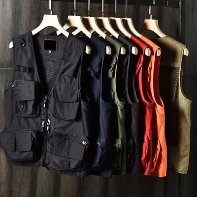 Mens Summer Outdoor Fishing Travel Vest With Pockets Breathable Casual Jacket • $48.19