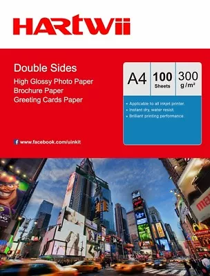 $34.99 • Buy 100 Sheets A4 300Gsm Thick Double Sided Glossy Inkjet Paper Photo Paper Printing