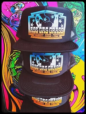 ASS GAS GRASS Devil Mudflap VINTAGE Psych Biker Trucker Hat Cannabis Muscle Car • £13.48