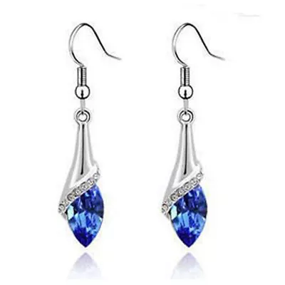 Earrings 925 Silver Jewelry Dangle Women Long Drop Hook Crystal • £2.80