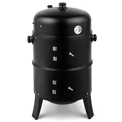 3-in-1 32  Vertical Charcoal BBQ Smoker Round Charcoal Grill With 2 Cooking Area • $53.99