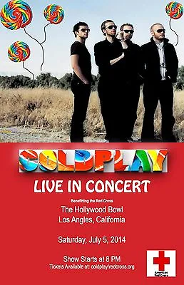 COLDPLAY  AT THE HOLLYWOOD BOWL  2014 LOS ANGELES CONCERT TOUR POSTER - Brit Pop • $32.08