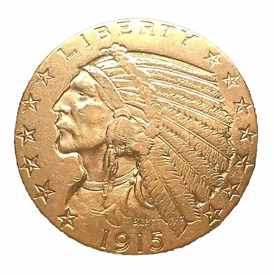 1915 Gold United States $5 Dollar Indian Head Half Eagle Coin | Low Survival • $698.47