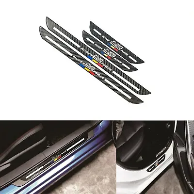 4x JDM Mugen Blk Carbon Fiber Car Door Welcome Plate Sill Scuff Cover Protector • $23.88