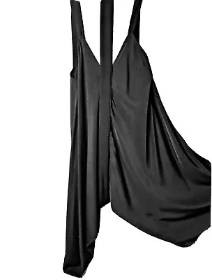 Neon Macy's Impulse Jumpsuit Black Full Length Asymmetrical Coastal Granny MED • $59.99