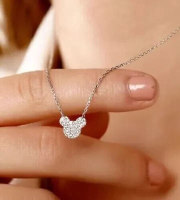 Mickey Mouse Necklace 1.00Ct Round Cut Lab Created Diamond 14K White Gold Plated • $97.99