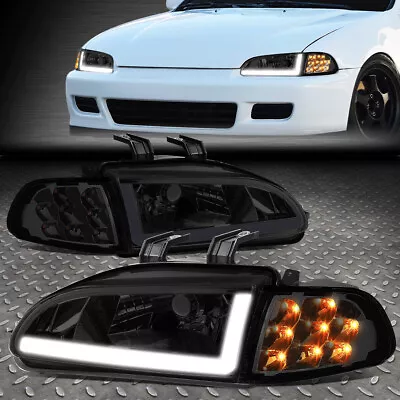 [led Drl]for 92-95 Honda Civic 2/3dr Smoked Housing Headlight Amber Signal Lamps • $122.88