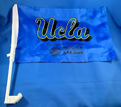 Preowned NCAA UCLA SCRIPT 2-SIDED 17”X11” NYLON CAR WINDOW MOUNT FLAG With POLE • $4.99