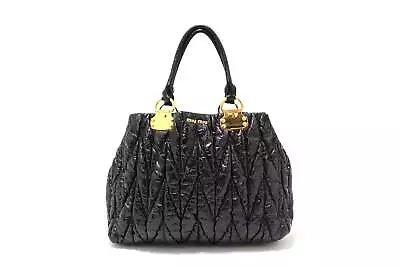 USED Miu Miu Black Matelasse Distressed Leather Large Tote AUTHENTIC • $730