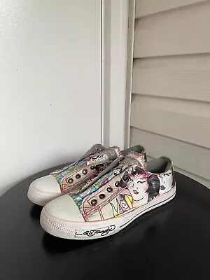 Vtg Y2K  DON ED HARDY DESIGNS Laceless Japanese Converse Style Shoes Size 9 • $25