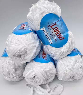 £8.99 • Buy Lanoso Polarize Eyelash Chenille Mix Knitting Crochet Yarn Wool - 5x100g White