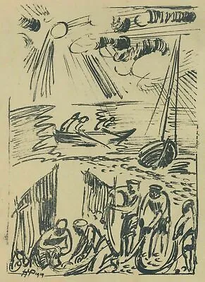 H. Max Pechstein - Fisherman On The Baltic Sea - Lithograph 1919 • $298.35