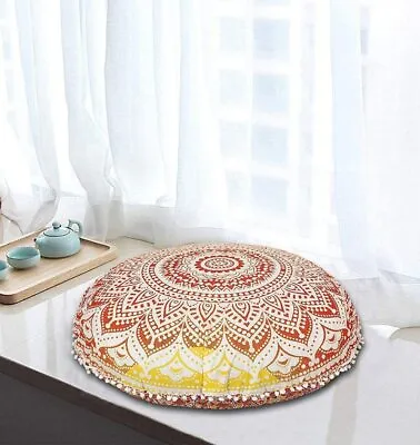 £11.99 • Buy Round Floor Cushion Cover Ombre Cotton Fabric Indian Mandala Orange Pet Bed 32 