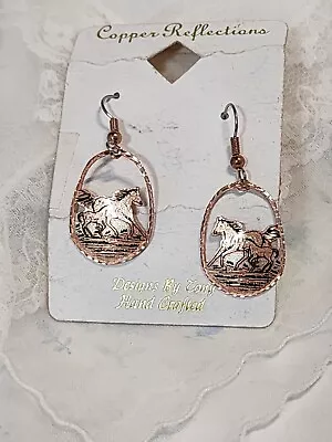 Vintage Copper Reflections Horse Dangle Pierced Earrings New • $3.98