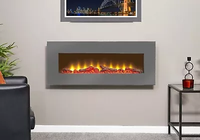 £248.70 • Buy Large Electric Fire Grey Wall Mounted Remote Fireplace Led Flame Logs 42  Long