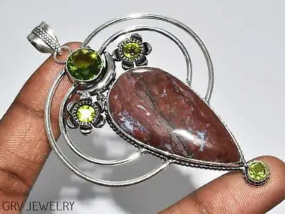 Morrocan Seam Agate & Peridot Gemstone 3.4  Pendant 925 Silver Plated U507-D108 • $6.49