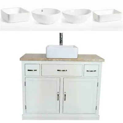 Bathroom Vanity | White Wash Stand Travertine Top & Ceramic Basin A • £647.66