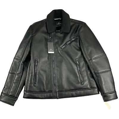 Andrew Marc New York Mens Maxton Asymmetrical Faux-Leather Moto Jacket Black XL • $71.08