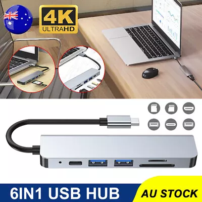 6 In 1 USB HUB 4K Type-C Adapter MacBook & Window Multiport Card Reader • $17.05