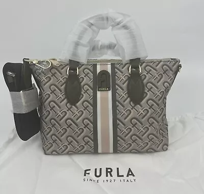 NEW Furla Logo Tote Top Handle & Crossbody Strap Medium Beige Grey Pink Women’s • $139.90