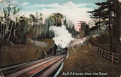 Vtg Train Postcard B & A.R.R. Steam Engine State Line Tunnel NY Z00121 • $10
