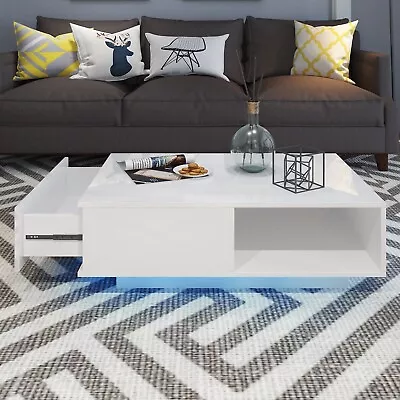 Modern LED Light Coffee Tea Table With Storage Drawer & Shelf MLC08 • $189