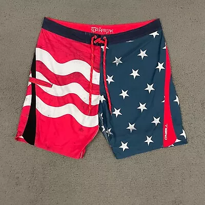 O'Neill Board Shorts Mens Size 38 Red White Blue Flag USA Superfreak Surf Beach • $14.96