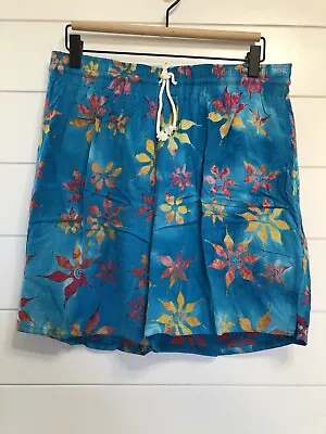 Samson Men’s Vintage 80s 90s Swim Trunks Shorts Floral Blue Size M Bright Color • $25
