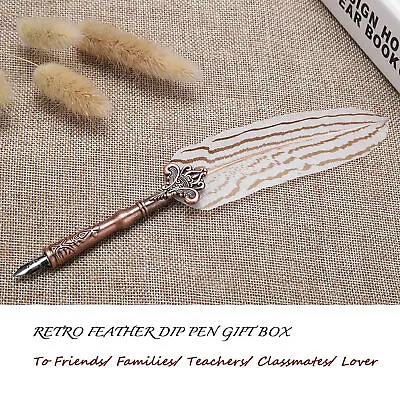 Retro Dip Feather Fountain Pen Set Kit For Writing Calligraphy With Quill Ink • £12.47